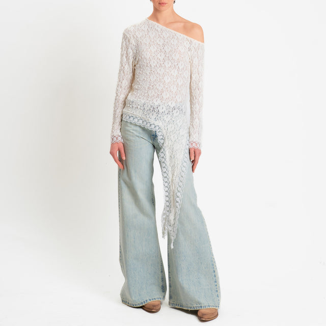 Haveone-Blusa monospalla in pizzo elasticizzato - burro