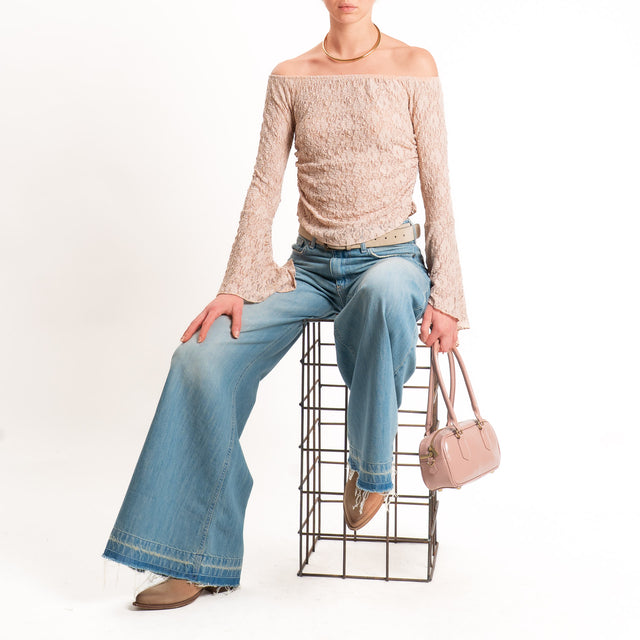 Haveone-Blusa collo shiffer in pizzo - cipria