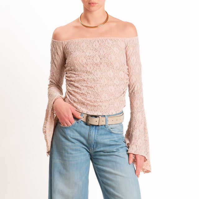 Haveone-Blusa collo shiffer in pizzo - cipria