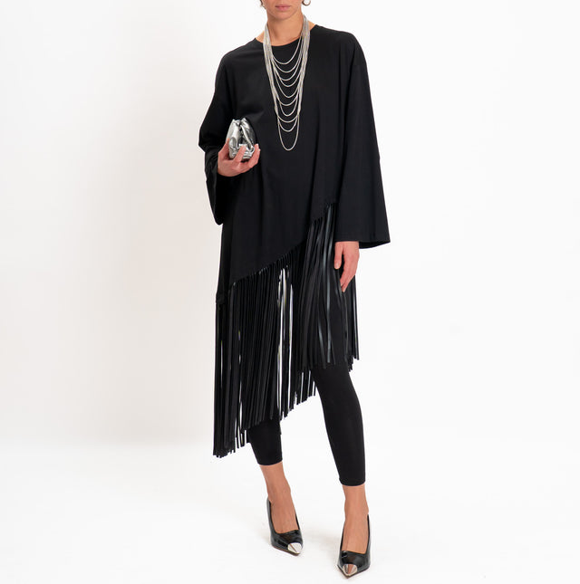 Haveone-Maglia asimmetrica con frange - nero