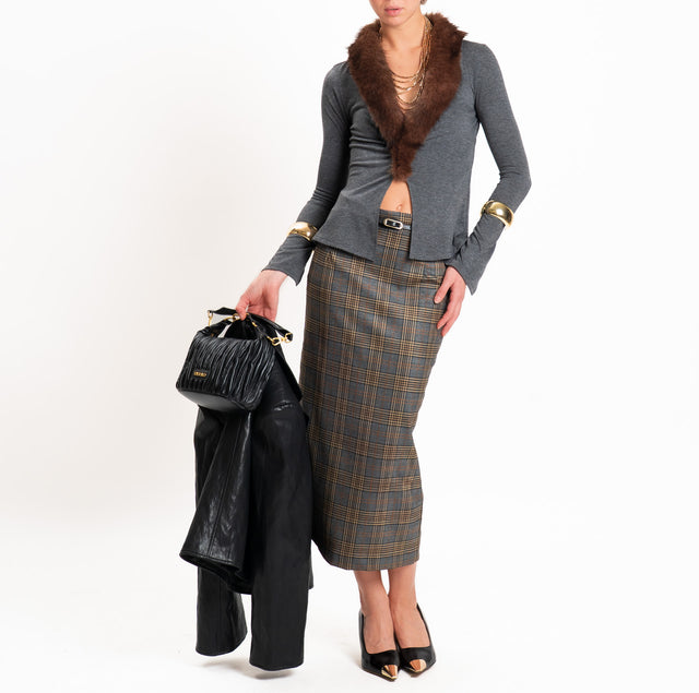 Haveone-Cardigan in jersey con ecopelliccia - grigio