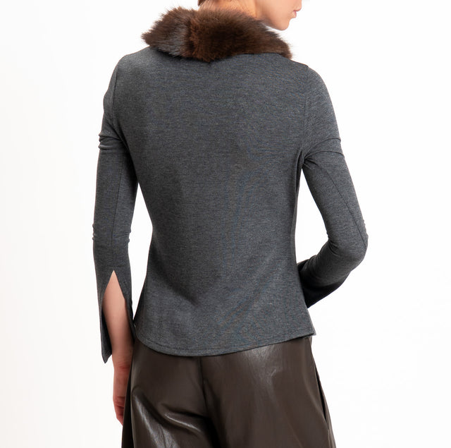 Haveone-Cardigan in jersey con ecopelliccia - grigio