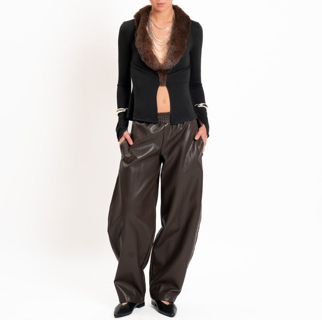 Haveone-Cardigan in jersey con ecopelliccia - nero