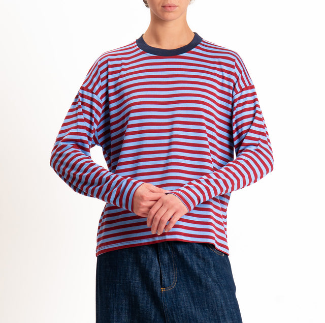 Haveone-T-shirt scatola a righe - blu/bordeaux/celeste