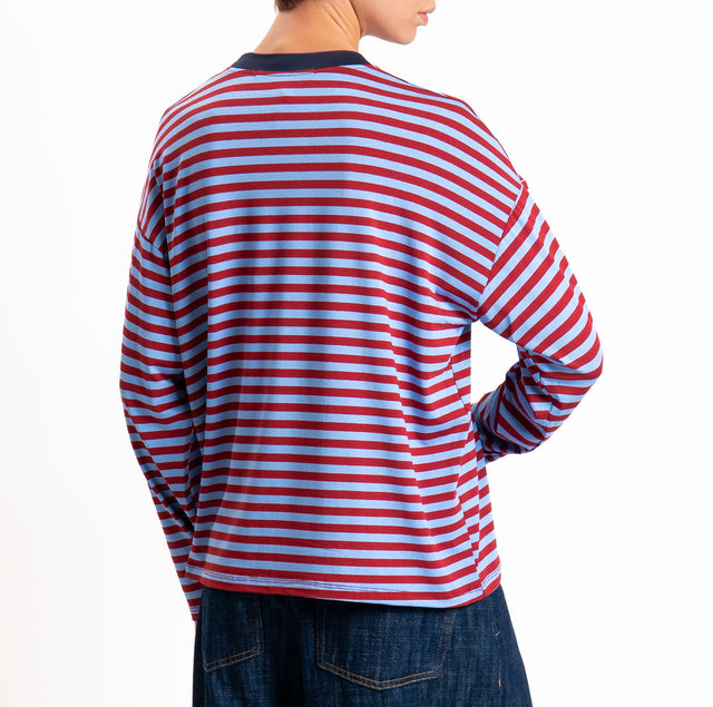 Haveone-T-shirt scatola a righe - blu/bordeaux/celeste