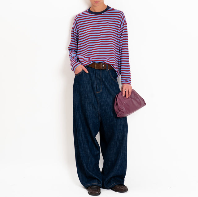 Haveone-T-shirt scatola a righe - blu/bordeaux/celeste