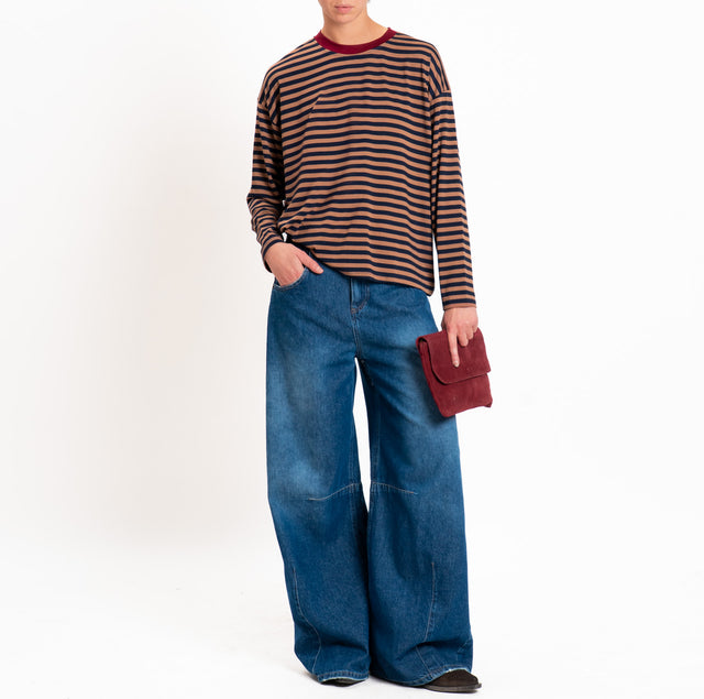 Haveone-T-shirt scatola a righe - bordeaux/blu/tabacco