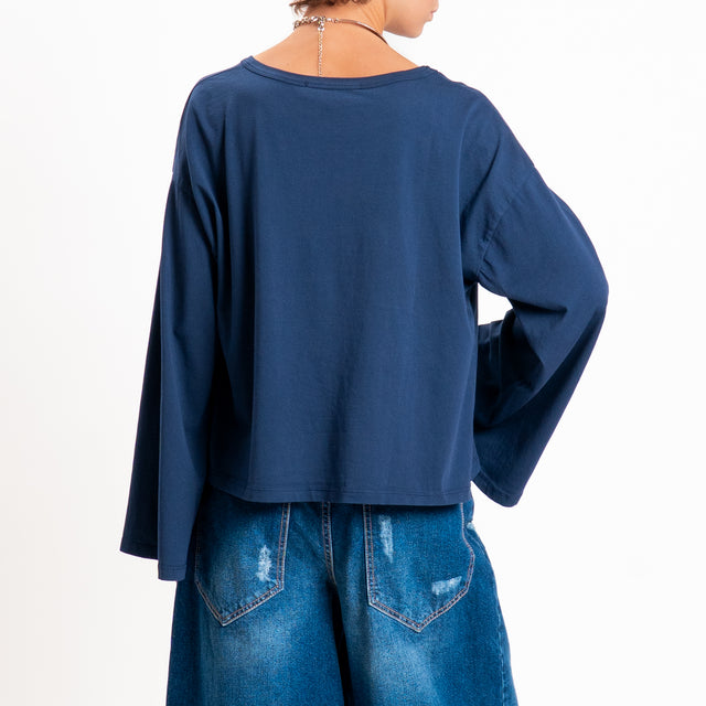 Haveone-T-shirt girocollo manica ampia - blu