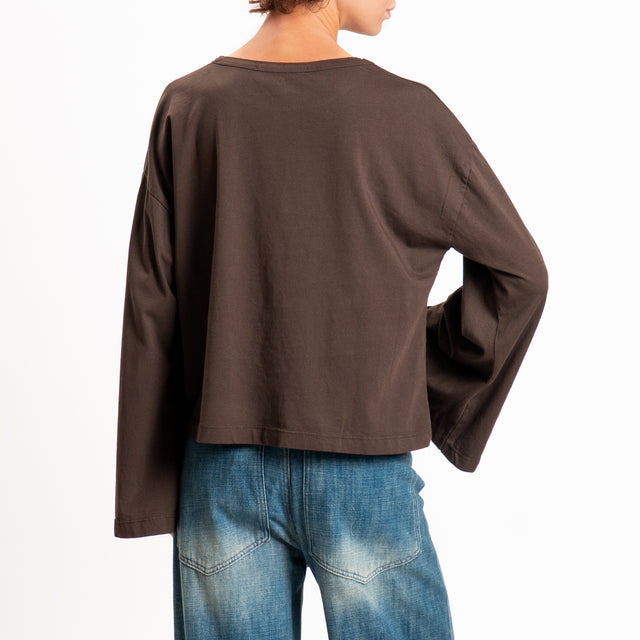 Haveone-T-shirt girocollo manica ampia - moro