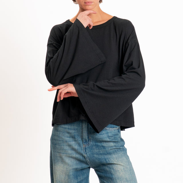 Haveone-T-shirt girocollo manica ampia - nero