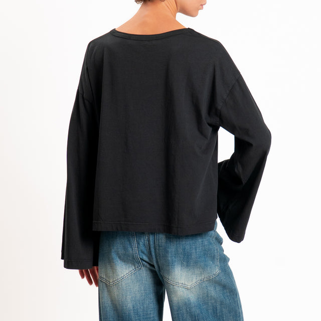 Haveone-T-shirt girocollo manica ampia - nero