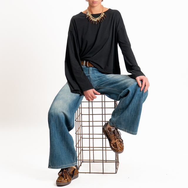 Haveone-T-shirt girocollo manica ampia - nero