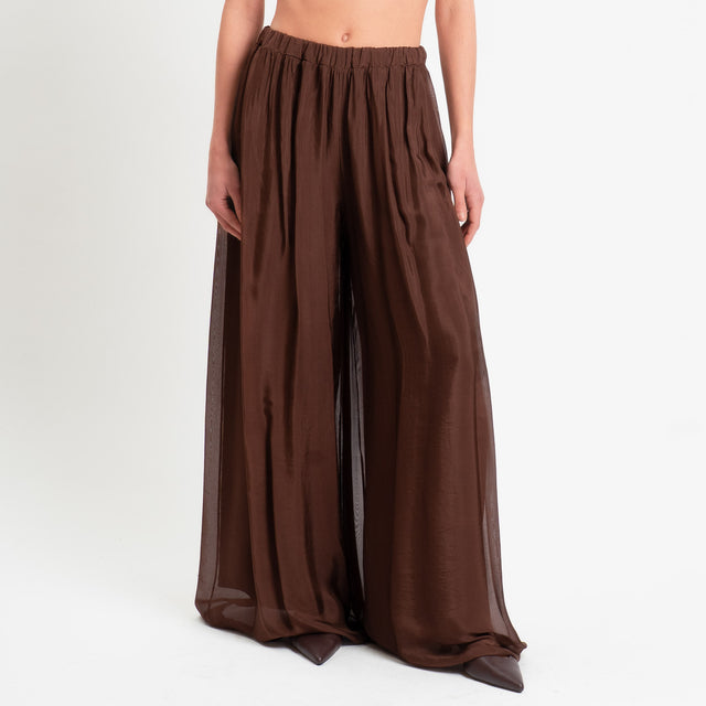 Haveone-Pantalone elastico in vita misto seta - cioccolato