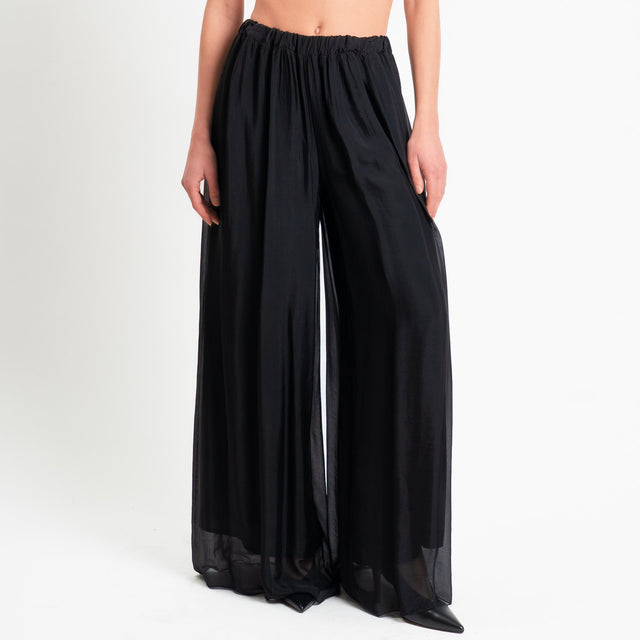 Haveone-Pantalone elastico in vita misto seta - nero