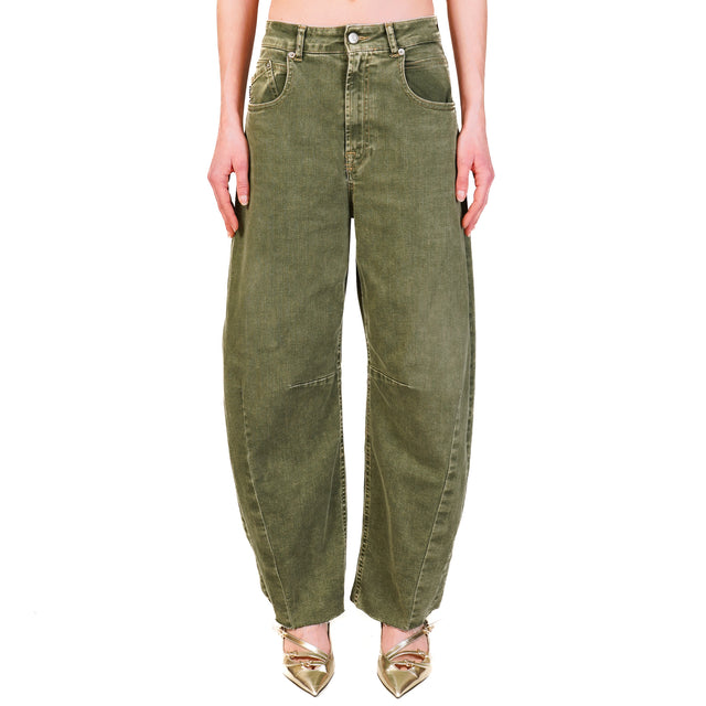 Haveone-Jeans BARBARA corte barril sin rematar - denim verde