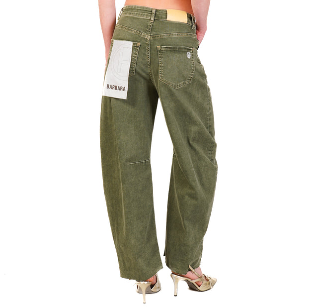 Haveone-Jeans BARBARA corte barril sin rematar - denim verde