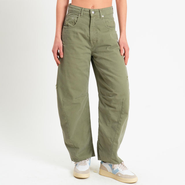 Haveone-Jeans BARBARA drill barrel fit con rotture - salvia