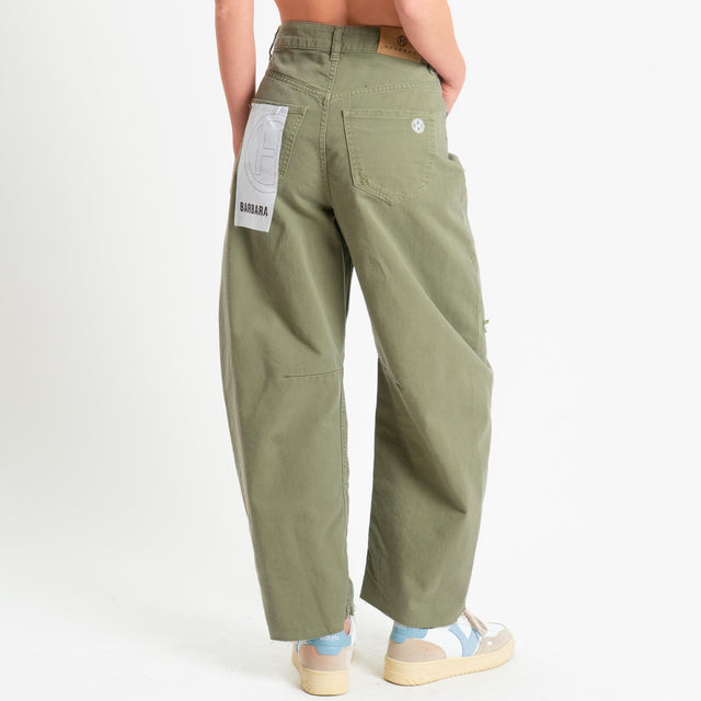 Haveone-Jeans BARBARA drill barrel fit con rotture - salvia