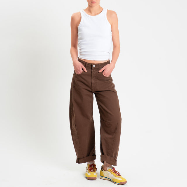 Haveone-Jeans BARBARA drill barrel fit con rotture - cioccolato