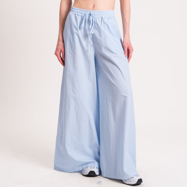 Haveone-Pantalone wide leg popeline cotone light - cielo