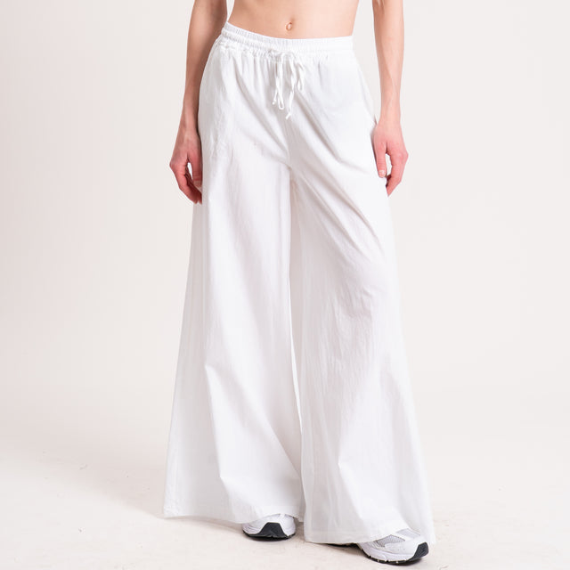 Haveone-Pantalone wide leg popeline cotone light - latte