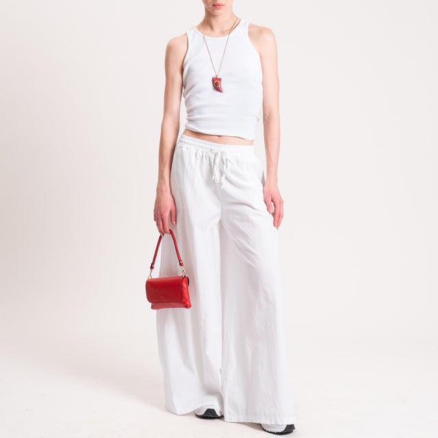 Haveone-Pantalone wide leg popeline cotone light - latte