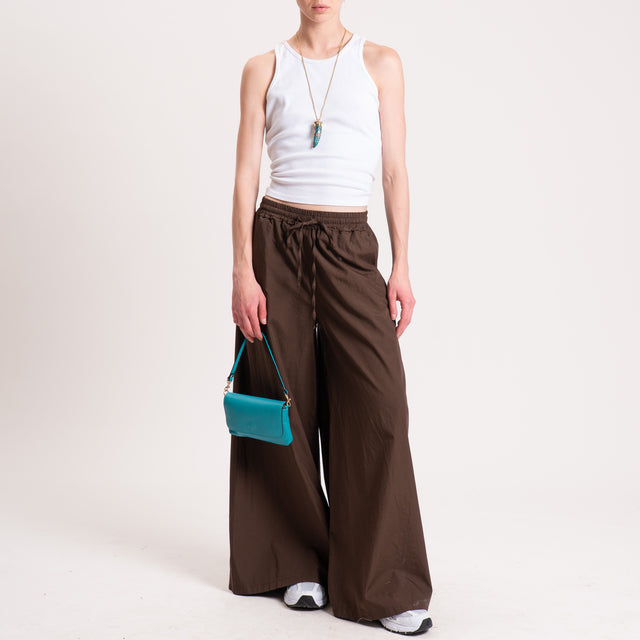 Haveone-Pantalone wide leg popeline cotone light - caffe'
