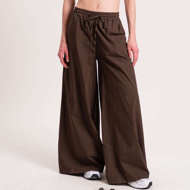 Haveone-Pantalone wide leg popeline cotone light - caffe'