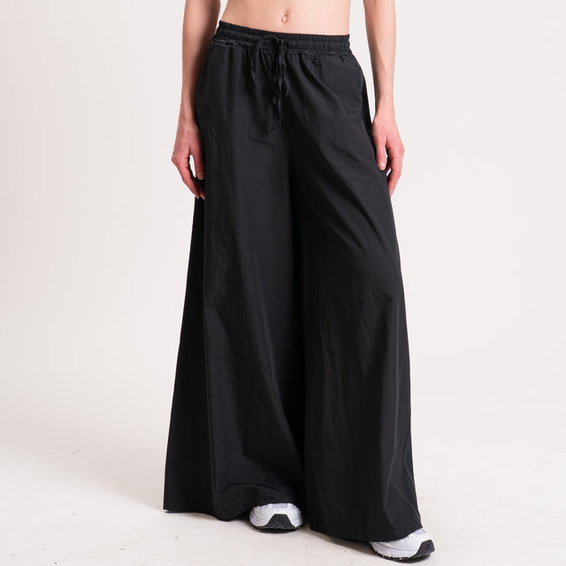 Haveone-Pantalone wide leg popeline cotone light - nero