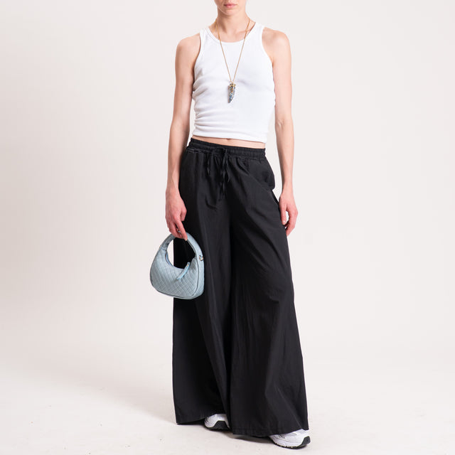 Haveone-Pantalone wide leg popeline cotone light - nero