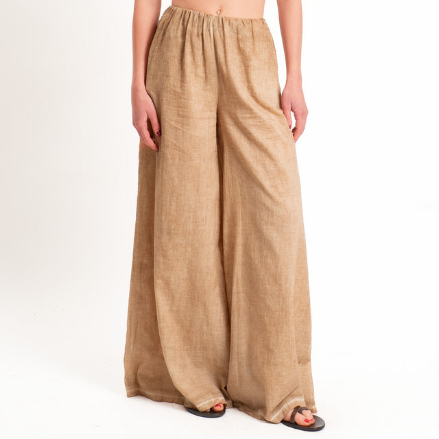 Haveone-Pantalone mussola tie dye elastico in vita - nocciola