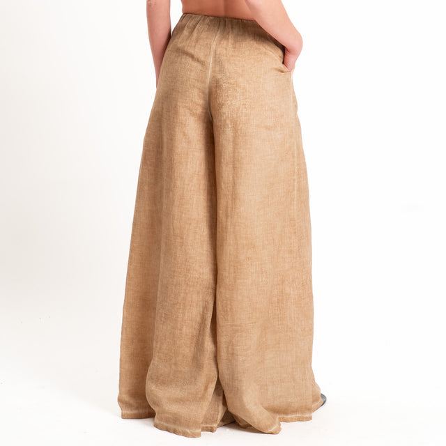 Haveone-Pantalone mussola tie dye elastico in vita - nocciola