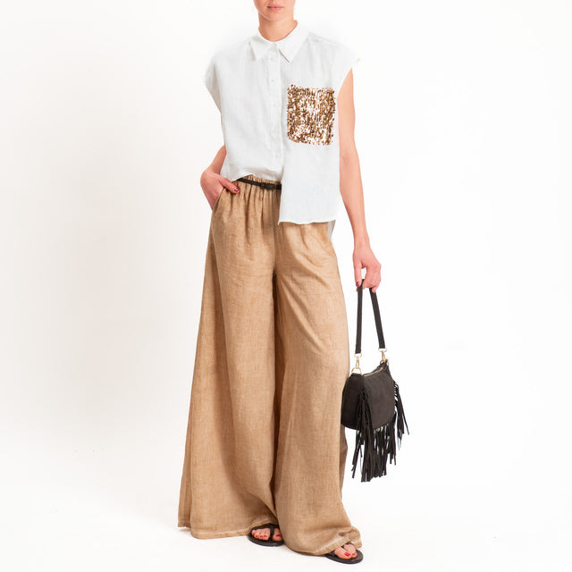 Haveone-Pantalone mussola tie dye elastico in vita - nocciola