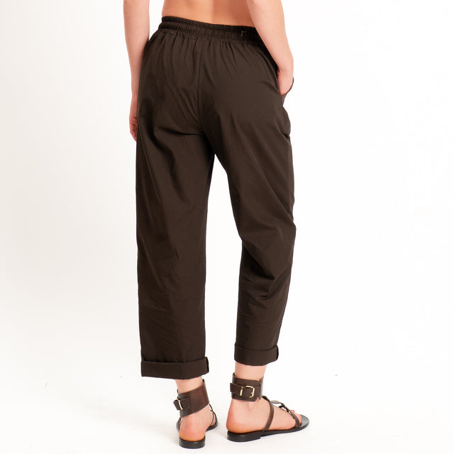 Haveone-Pantalone 100% cotone con coulisse - moro