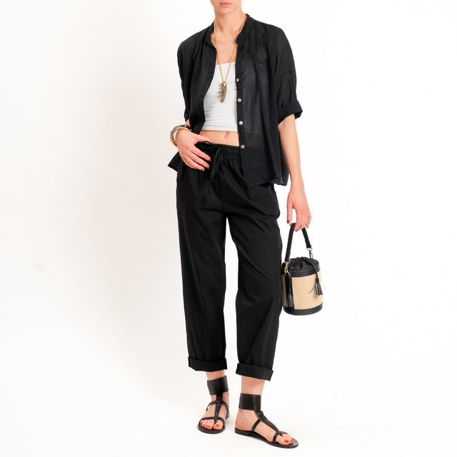 Haveone-Pantalone 100% cotone con coulisse - nero