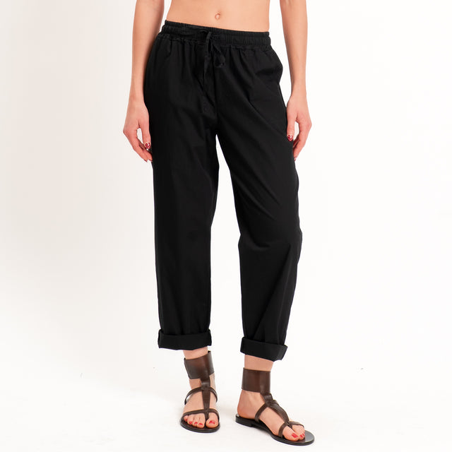 Haveone-Pantalone 100% cotone con coulisse - nero