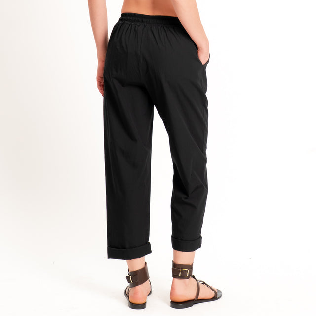 Haveone-Pantalone 100% cotone con coulisse - nero
