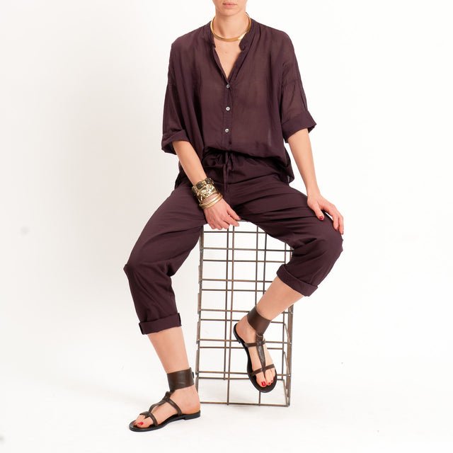Haveone-Pantalone 100% cotone con coulisse - burgundy