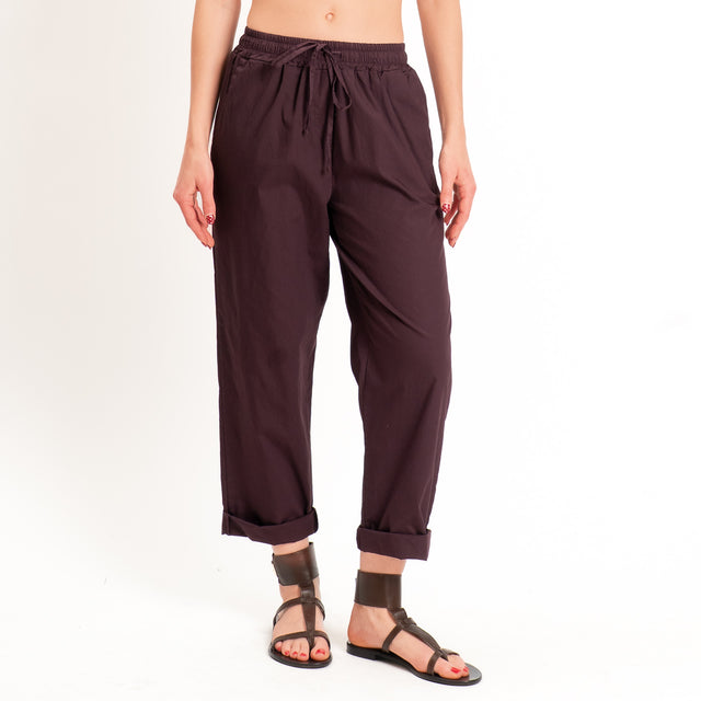 Haveone-Pantalone 100% cotone con coulisse - burgundy