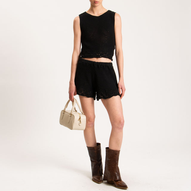 Haveone-Shorts in maglia crochet - nero