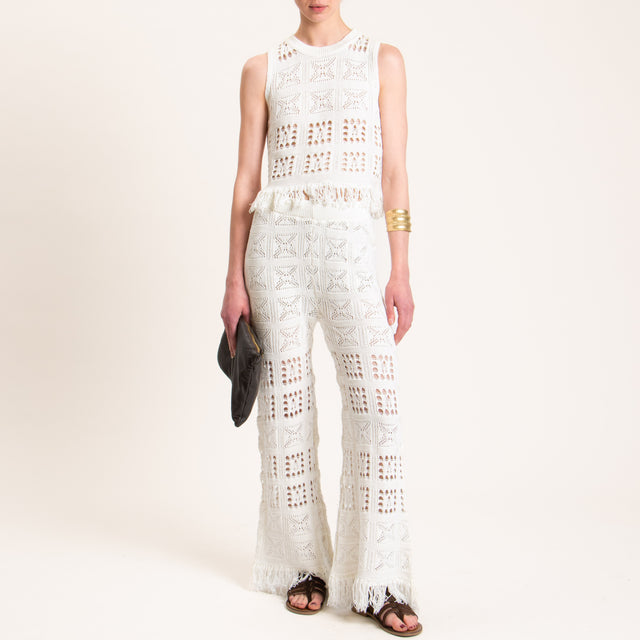 Haveone-Top crochet con frange - bianco