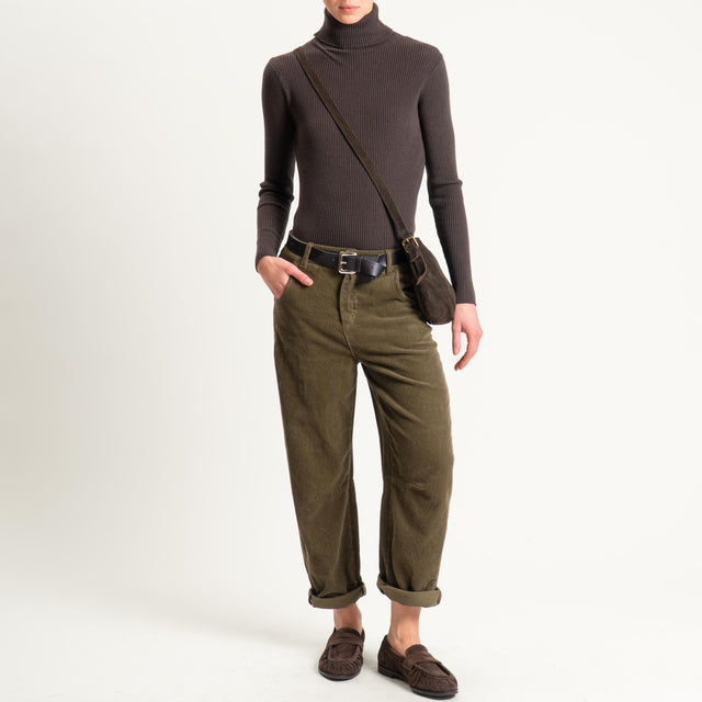 Haveone-Pantalone barrel velluto elastico dietro - militare
