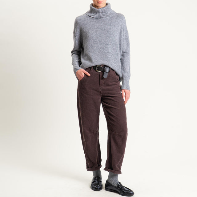 Haveone-Pantalone barrel velluto elastico dietro - moro