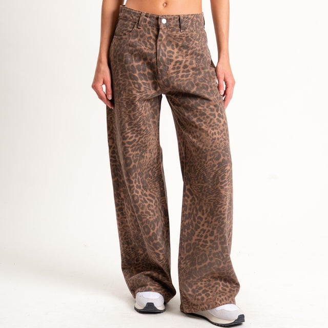 Haveone-Pantalone animalier wide leg - beige/nero