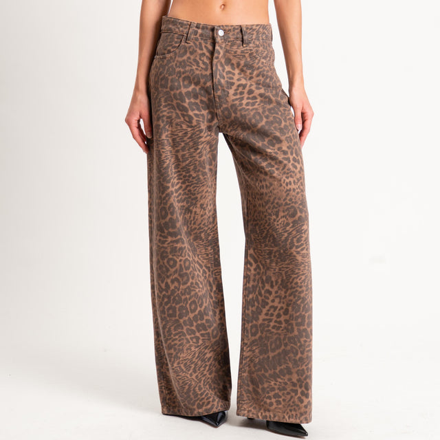 Haveone-Pantalone animalier wide leg - beige/nero