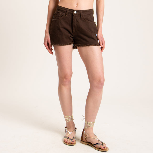 Haveone-Shorts jeans sfrangiato - cioccolato