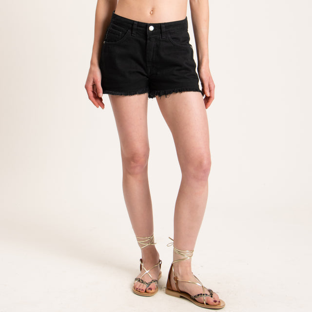 Haveone-Shorts jeans sfrangiato - nero