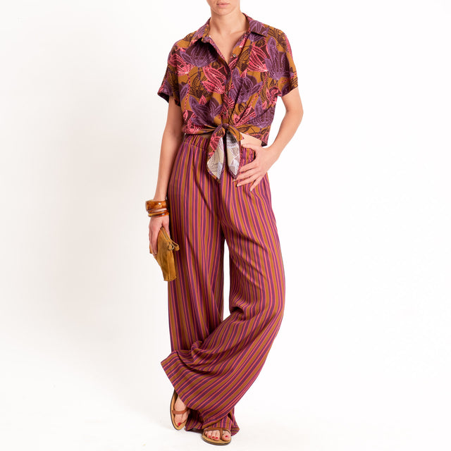 Haveone-Pantalone a righe elastico in vita - bruciato/rosa/viola