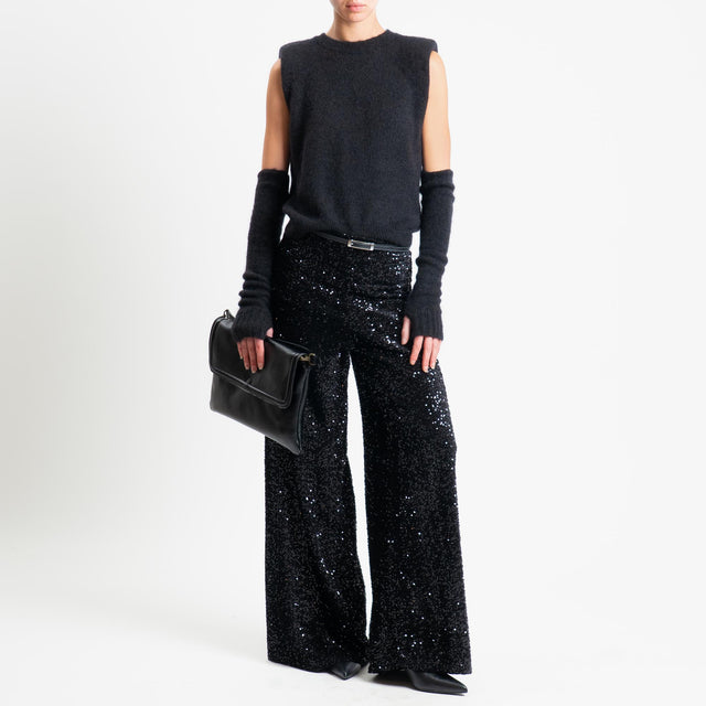 Haveone-Pantalone wide leg con paillettes - nero