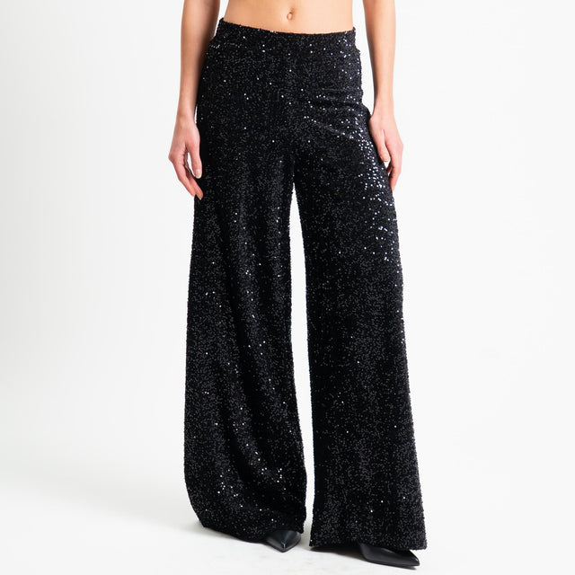 Haveone-Pantalone wide leg con paillettes - nero